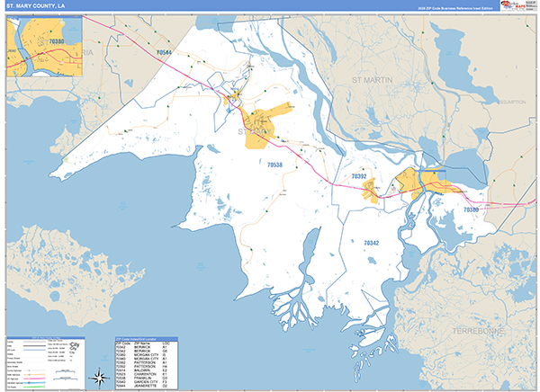 St. Mary Parish (County), LA Wall Map Basic Style